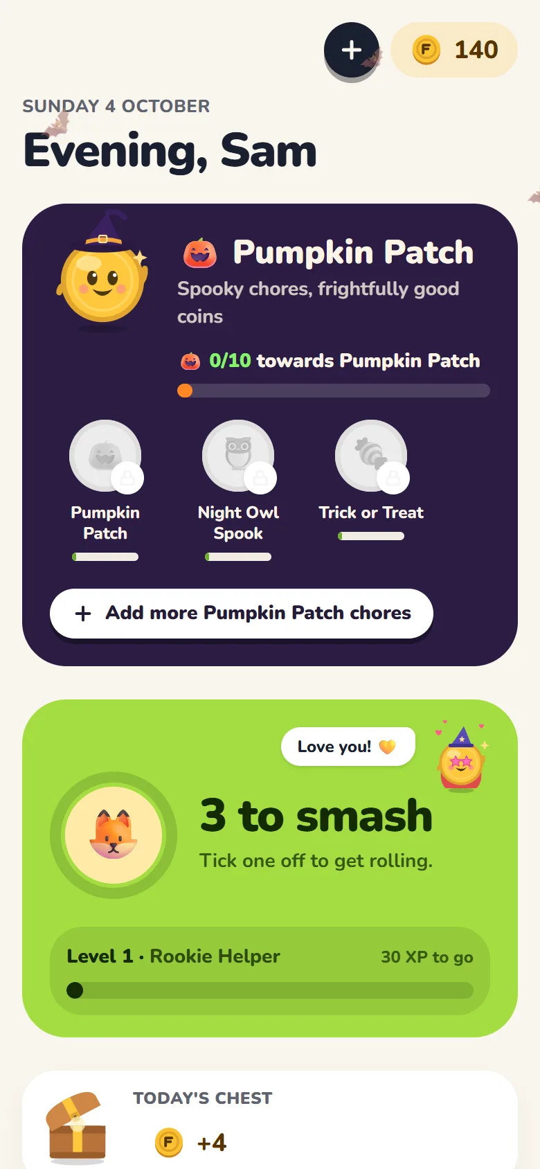 The Halloween Pumpkin Patch event on the Today screen
