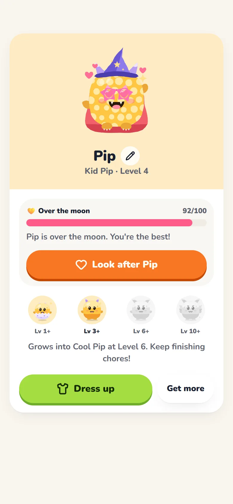 Pip the pet on a kid's profile